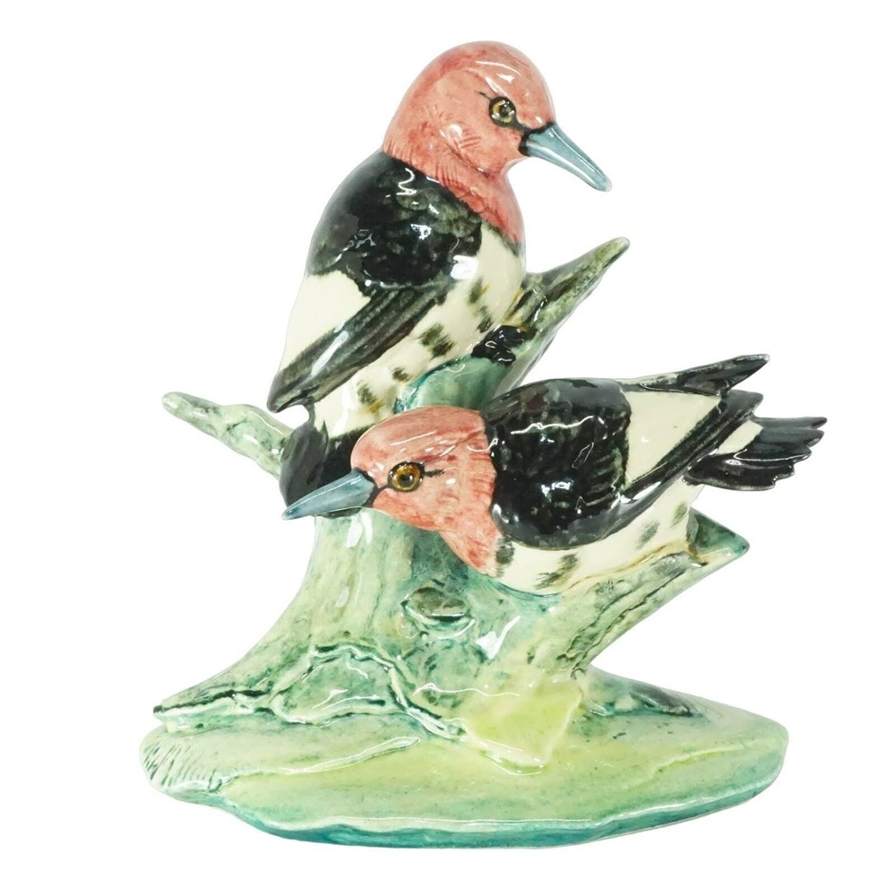 Stangl‎ Pottery Birds Double Red Headed Woodpeckers / Pair Gloss Heads Vintage